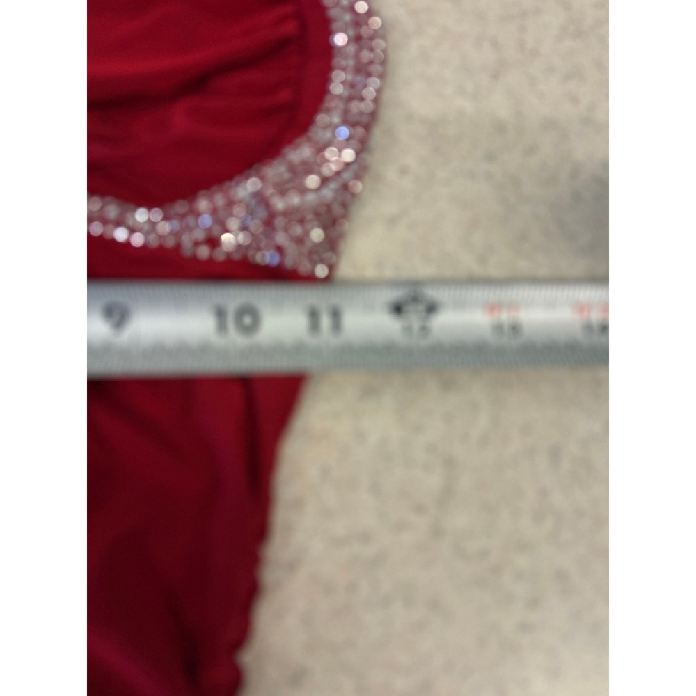 Red Rhinestone Halter Dress Y2K Glam Bodycon Ruched Vegas Party‎ - Picture 9 of 12